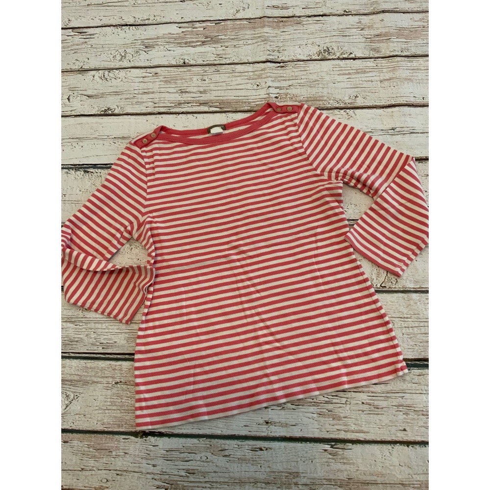 J.Crew Womens Pink White Nautical Striped Boatneck Button Shoulder Top Large